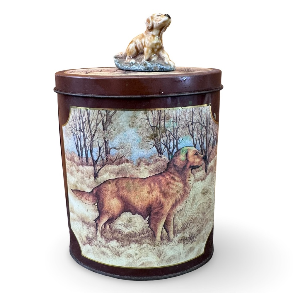 Hunting Dog in Field Keller-Charles Tin  + Red Rose Golden Retriever Miniature